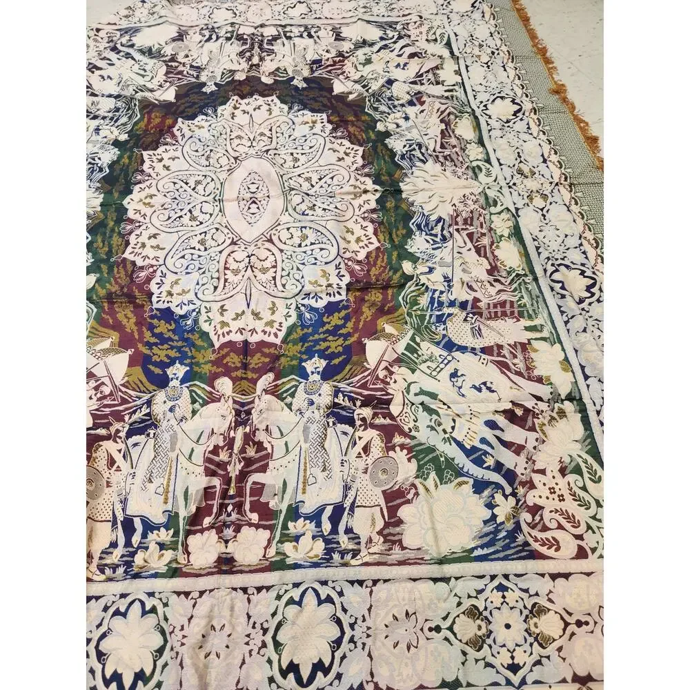 Vtg Indo-Persian silk Tapestry, wall hanging Traditional Hunting Scene 99x76.5